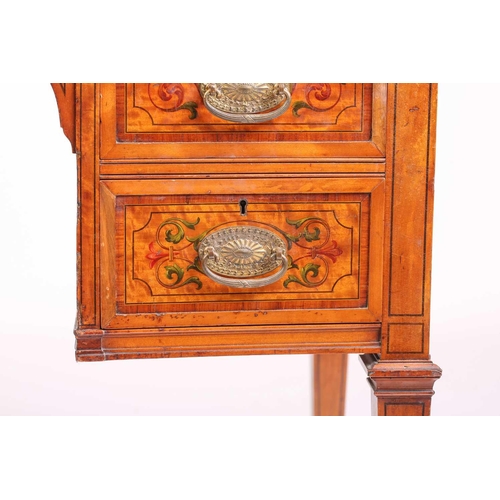 289 - An Edwardian painted satinwood lady's writing desk, the crossbanded top with leather surface over a ... 