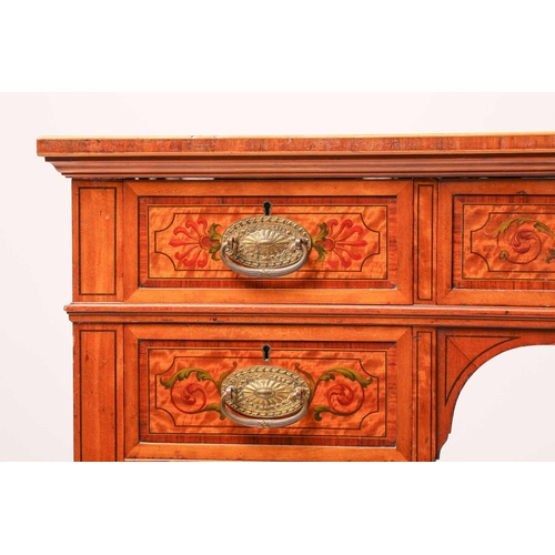 289 - An Edwardian painted satinwood lady's writing desk, the crossbanded top with leather surface over a ... 