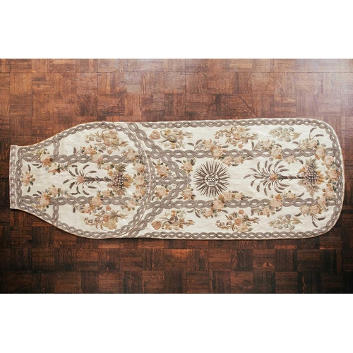 29 - Silk embroidered priests chasuble, converted to a table runner, 174cm long x 60 cm wide. Provenance:... 