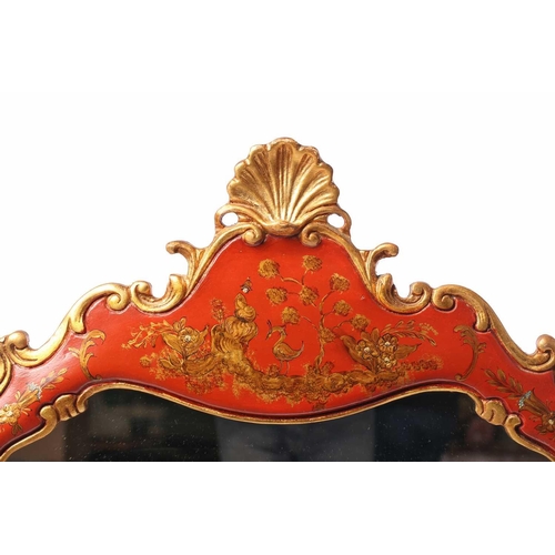 296 - A George II style parcel gilt wall mirror, by Brights of Nettlebed, with red Chinoiserie design fram... 