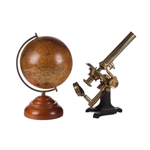 306 - A Huxley-style monocular microscope, with gilt brass and Japaned iron fittings, early 20th century, ... 