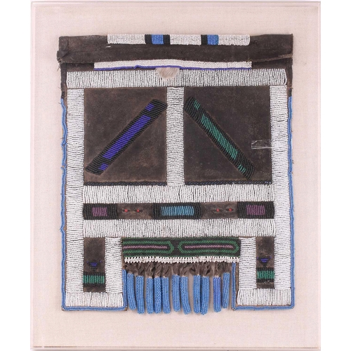 316 - Three Ndebele tribal beadwork panels attached to a canvas and encased in a perspex-boxed frame, the ... 