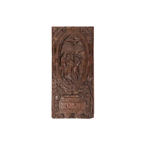 317 - A pair of 17th-century Flemish carved wood oak rectangular architectural panels, Adam and Eve, and A... 