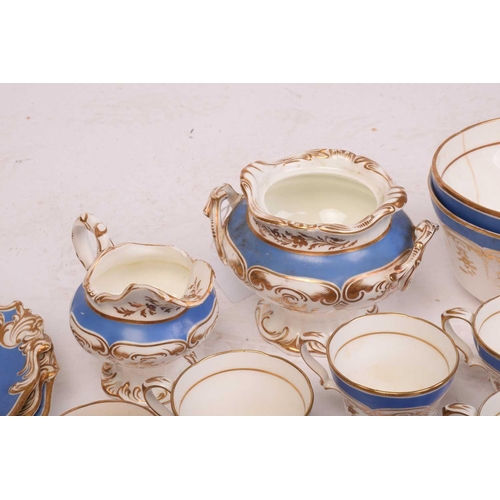 336 - A 19th century Worcester part tea service, some elements marked Grainger, in turquoise and gilt on a... 