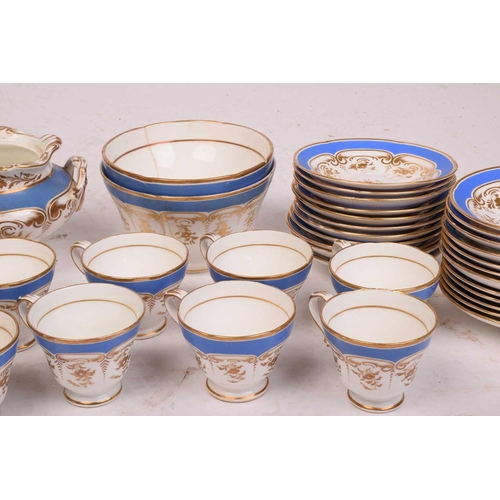 336 - A 19th century Worcester part tea service, some elements marked Grainger, in turquoise and gilt on a... 