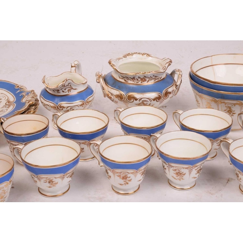 336 - A 19th century Worcester part tea service, some elements marked Grainger, in turquoise and gilt on a... 