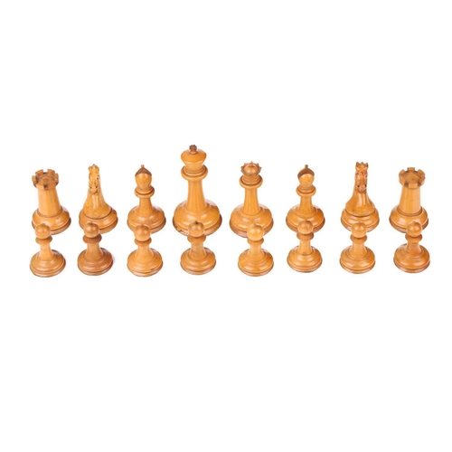 347 - Jacques, London: a 'Staunton Chess Men' boxwood and ebony chess set, mid-19th century, contained in ... 