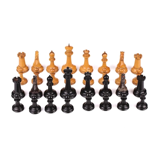 347 - Jacques, London: a 'Staunton Chess Men' boxwood and ebony chess set, mid-19th century, contained in ... 