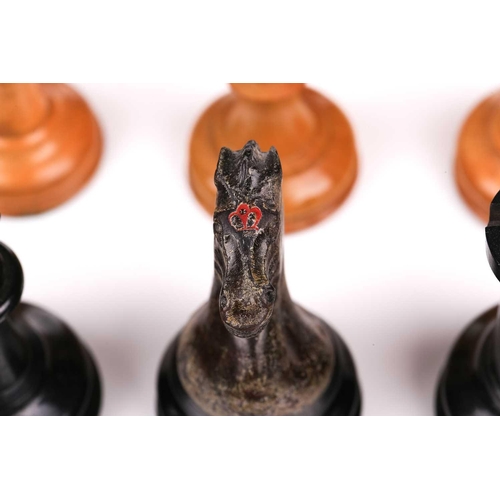 347 - Jacques, London: a 'Staunton Chess Men' boxwood and ebony chess set, mid-19th century, contained in ... 