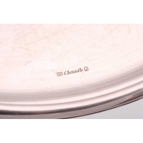 372 - A large Christofle electroplated circular tray, with integral side handles, impressed stamp, 38 cm d... 