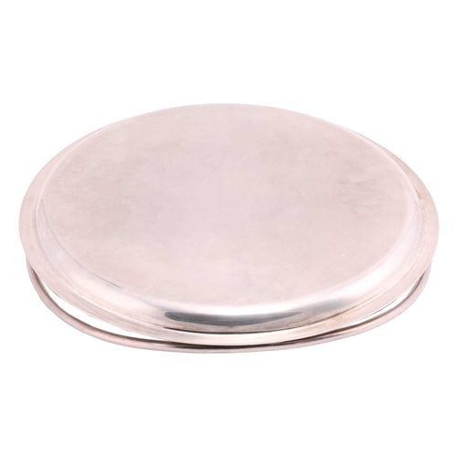 372 - A large Christofle electroplated circular tray, with integral side handles, impressed stamp, 38 cm d... 