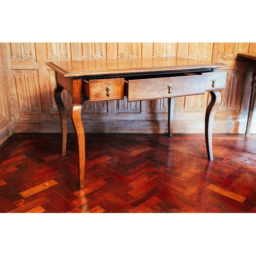 58 - A 19th-century style French walnut side table, three frieze drawers on cabriole legs, 109 cm wide x ... 