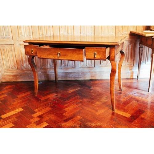 58 - A 19th-century style French walnut side table, three frieze drawers on cabriole legs, 109 cm wide x ... 