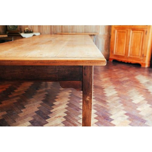 62 - An early 19th-century French fruitwood kitchen table, drawer to one end, 78 cm high x 207 cm x 79 cm... 