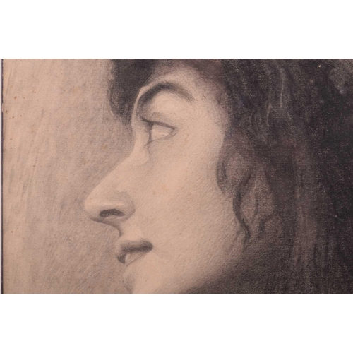 235 - Frank Dobbs (1873-1906), sketch of a woman with her face half turned, charcoal on paper, sticker on ... 