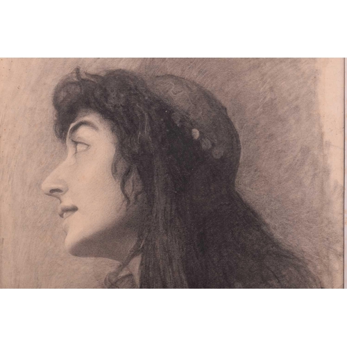 235 - Frank Dobbs (1873-1906), sketch of a woman with her face half turned, charcoal on paper, sticker on ... 