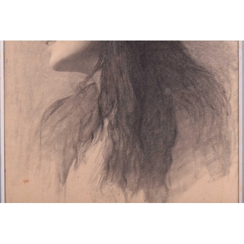 235 - Frank Dobbs (1873-1906), sketch of a woman with her face half turned, charcoal on paper, sticker on ... 