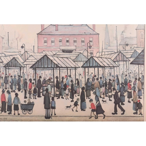 236 - † L.S. Lowry (1887 - 1976), 'Market Scene', signed in pencil, limited edition print, image 45.5 x 61... 