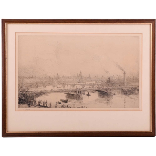 243 - William Lionel Wyllie (1851 - 1931), The River Thames with St Paul's Cathedral beyond, signed in pen... 