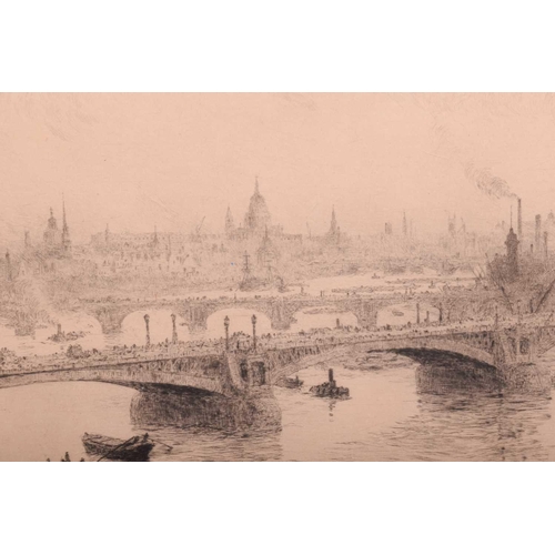 243 - William Lionel Wyllie (1851 - 1931), The River Thames with St Paul's Cathedral beyond, signed in pen... 