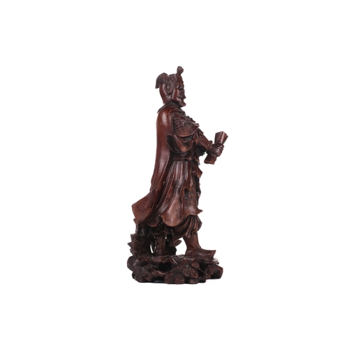 254A - A Chinese carved cherrywood figure of Guan Gong (The God Of War) , 19th/20th century carved in the r... 