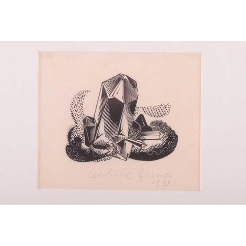 106 - † Gertrude Hermes (1901 - 1983), Crystals, signed and dated 1938, woodcut, 9 x 10.5 cm, framed and g... 