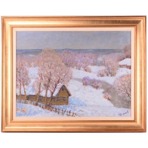 11 - Arseny Vlasov (1914 - 1997) Russian, Winter Landscape with house, signed A Vlasov, oil on canvas, 59... 