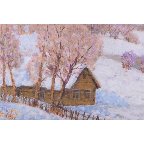 11 - Arseny Vlasov (1914 - 1997) Russian, Winter Landscape with house, signed A Vlasov, oil on canvas, 59... 