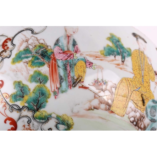 115 - A Chinese Famile Rose porcelain circular bowl, Qing Dynasty, Qianlong, painted with a stag and doe a... 