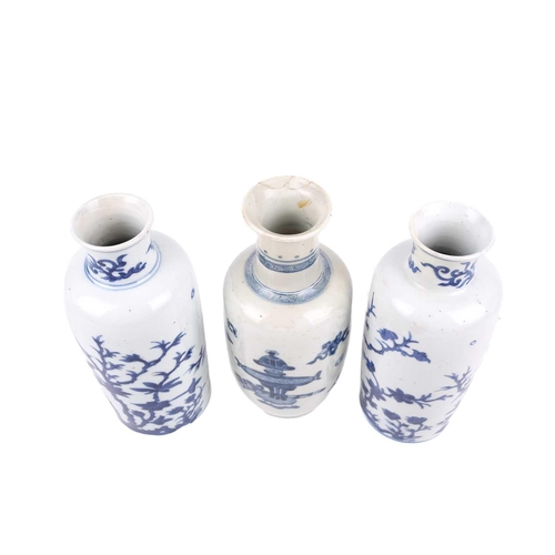 116 - Two similar Chinese blue and white porcelain bottle vases, Qing Dynasty, late 19th century, each pai... 