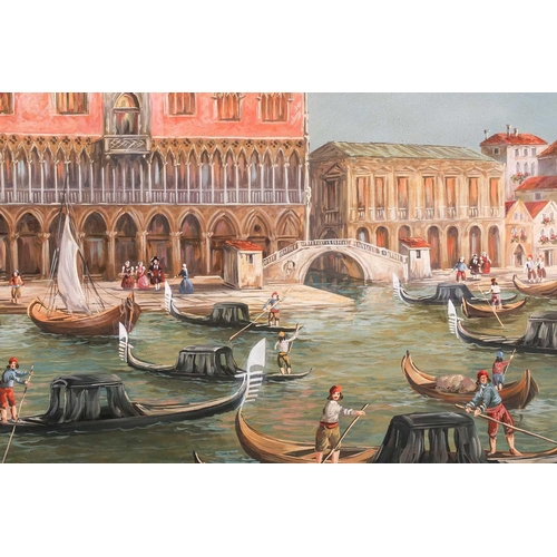 21 - † E. Melis (twentieth century), A triptych of gondolas in Venice in arched panels, two panels signed... 