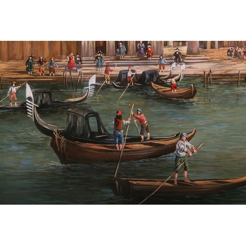 21 - † E. Melis (twentieth century), A triptych of gondolas in Venice in arched panels, two panels signed... 