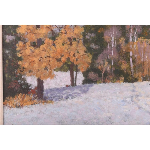 23 - Arseny Vlasov (1914 - 1997), Russian, Winter Woods, signed A Vlasov, oil on board, 50 cm x 71 cm gla... 