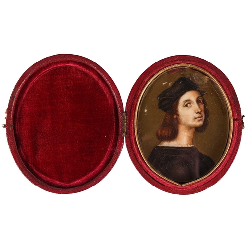 247 - Giovani Fanciullacci, after Raphael's self-portrait as a youth, 19th century, painted on an oval ivo... 