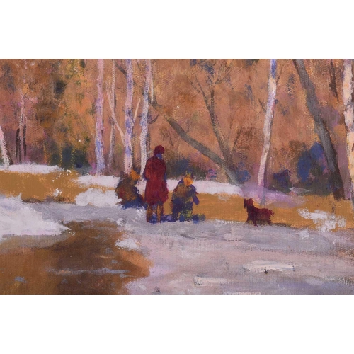 27 - Arseny Vlasov (1914 - 1997) Russian, Figures in a winter scene, signed, oil on board, 48 cm x 68 cm,... 