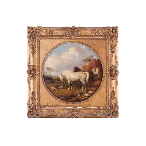 28 - Follower of John Frederick Herring Junior (1815-1907), two horses in a farmyard, with pigs and fowl ... 