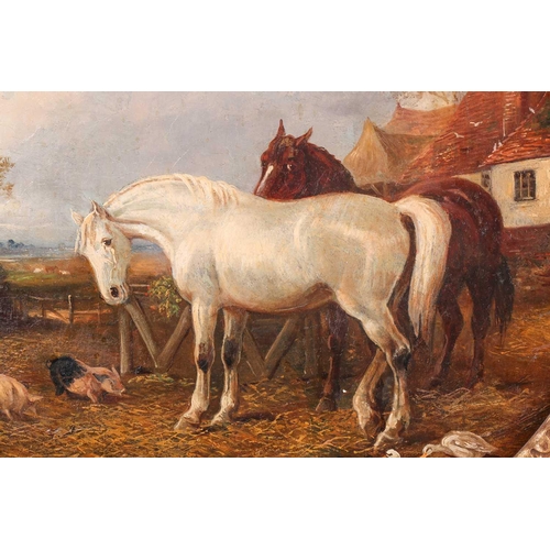 28 - Follower of John Frederick Herring Junior (1815-1907), two horses in a farmyard, with pigs and fowl ... 