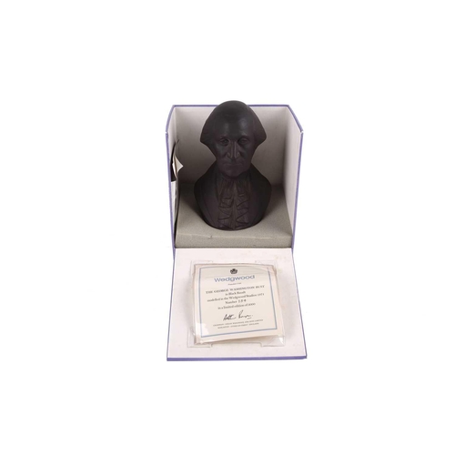 297 - A collection of boxed Wedgwood commemorative items, comprising a black basalt bust of George Washing... 