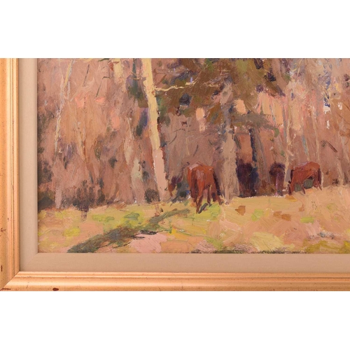 31 - Arseny Vlasov (1914 - 1997) Russian, Horses in Woods, unsigned, oil on board, 48 cm x 68 cm, glazed ... 