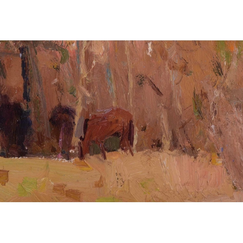 31 - Arseny Vlasov (1914 - 1997) Russian, Horses in Woods, unsigned, oil on board, 48 cm x 68 cm, glazed ... 