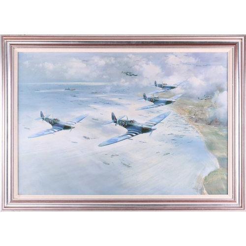 32 - † Frank Wootton (1914-1998), 'Operation Overlord - D-Day June 6th 1944', Spitfire in flight, signed ... 