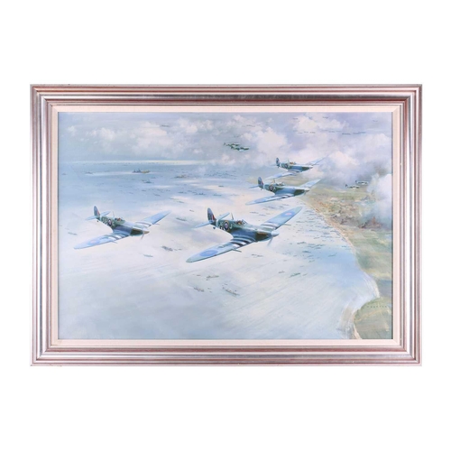 32 - † Frank Wootton (1914-1998), 'Operation Overlord - D-Day June 6th 1944', Spitfire in flight, signed ... 