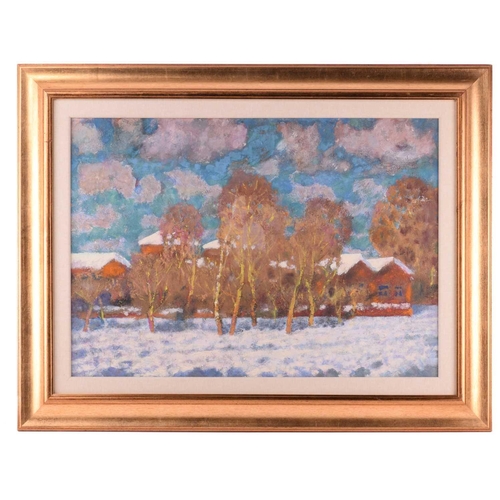 41 - Arseny Vlasov (1914 - 1997) Russian, Winter Buildings, unsigned, oil on board, 50.5 cm x 71 cm, glaz... 