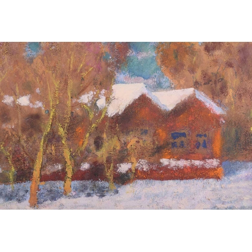 41 - Arseny Vlasov (1914 - 1997) Russian, Winter Buildings, unsigned, oil on board, 50.5 cm x 71 cm, glaz... 