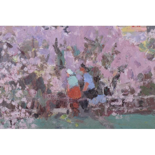 42 - Arseny Vlasov (1914 - 1997) Russian, An orchard in lilac blossom, signed oil on board, 54 cm x 70 cm... 