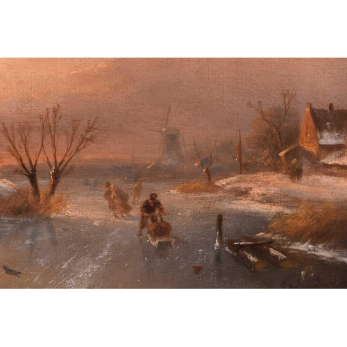 43 - Charles Leickert (1816-1907) Belgian, Dutch winter scene with windmill, signed, oil canvas, 40.5 x 5... 