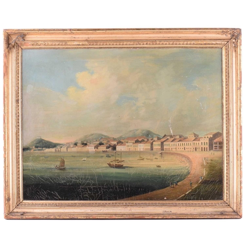 46 - 19th-Century Chinese School, Bay of Macau, unsigned, oil on canvas, 47 x 61 cm, framed 56 x 70 cm