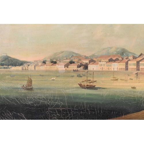 46 - 19th-Century Chinese School, Bay of Macau, unsigned, oil on canvas, 47 x 61 cm, framed 56 x 70 cm