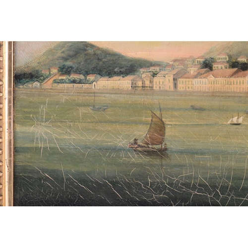 46 - 19th-Century Chinese School, Bay of Macau, unsigned, oil on canvas, 47 x 61 cm, framed 56 x 70 cm