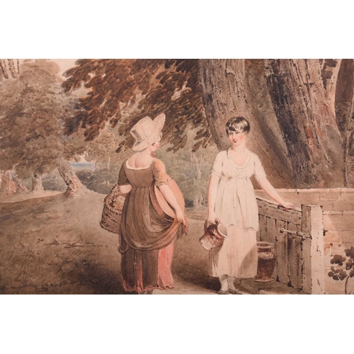 51 - Attributed to Joshua Cristall (1767-1847), ladies in conversation by a well, unsigned, pencil and wa... 